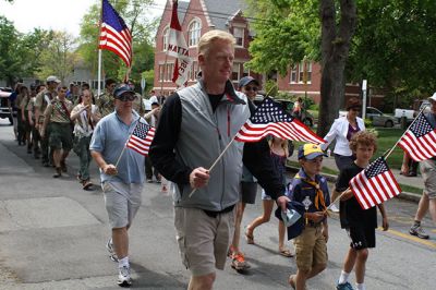 Memorial Day in Mattapoisett
Memorial Day in Mattapoisett was observed as it traditionally is, with ceremonies in front of the Mattapoisett Library followed by the parade march to Cushing Cemetery. This year’s guest speaker, Mattapoisett resident U.S. Army Sergeant Edward Sweeney, Jr. stirred the emotions of those in attendance with his speech about sacrifice and the American way of life. The Old Hammondtown School Band was impressive with its performance of several patriotic songs, and Representative William Straus, the selectmen, and
