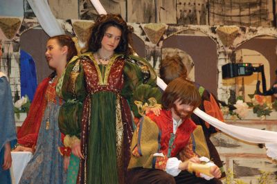 Merchant of Venice
The players in the Rochester Memorial Schools April 30, 2010 production of Merchant of Venice celebrate a happy ending for all the newlyweds. Left to right: Kyle Rood as Bassanio, Samantha Babineau as Nerrissa, Robert Johnson as Gratiano and Sara LaFrance as Portia. Photo courtesy of Kerry Bulman.
