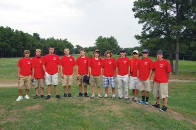 Chuck Michaud Golf Tournament
The Chuck Michaud Golf Tournament on Sunday, August 22, 2010, raised $8,000 for the Old Rochester Regional/Fairhaven hockey program. Participating in the tournament were (left to right): Raymond Lawton, Cam OConnor, Garrett Peterson, Max Sherman, Blake DeSousa, Jake Jaskolka, Cam Severino, Sean Allaire, Tim Kelleher, Jordan Milano and DJ Sylvia. Photo courtesy of Scott Hartley.
