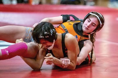Mila Boucher
Mattapoisett resident Mila Boucher has successfully brought her Jiu Jitsu background to high school wrestling as an Old Colony Regional Vocational-Technical High School freshman competing in the school’s co-op wrestling program hosted by Middleborough High School. Photos by Cam and Mike Vallee
