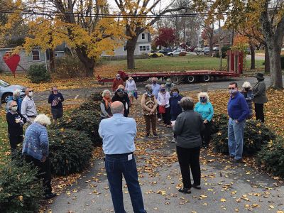 Mattapoisett Congregational Church
The Mattapoisett Congregational Church rang bells at at 11:11 AM on 11/11 honoring our veterans, During the event there were opening words from Women’s Club organizers and a former soldier who served in Vietnam read the pledge every soldier takes. Many stayed afterward for socially distant discussions. Photo by Jennifer F. Shepley
