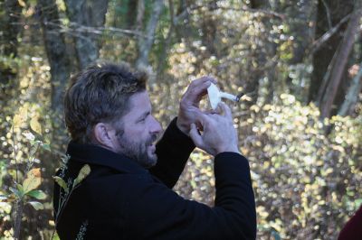 Mushroom Walk
Wesley Price, a mycologist, led a walk in the Sippican Lands Trust property White Eagle on October 23. During the tour, Price enlightened the group on the importance of mushrooms in the natural environment including the fact that mushrooms are the largest living organism on the surface of the planet. Photo by Marilou Newell
