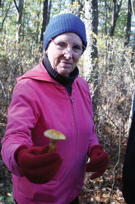 Mushroom Walk
Wesley Price, a mycologist, led a walk in the Sippican Lands Trust property White Eagle on October 23. During the tour, Price enlightened the group on the importance of mushrooms in the natural environment including the fact that mushrooms are the largest living organism on the surface of the planet. Photo by Marilou Newell
