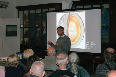 Marion Museum of Natural History
The Marion Museum of Natural History celebrated its 150th anniversary with a Friday night discussion on the 700-pound meteorite Coahuila, led by Mark Munkacsy. Later in the evening, Ted and Elizabeth Brainard visited Coahuila with Executive Director Liz Leidhold, while Treasurer Mike Cronin set up a telescope on the sidewalk out front of the Elizabeth Taber Library where attendees took turns viewing Jupiter and its moons. Photos by Mick Colageo
