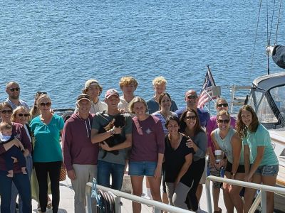 Cooper Newton
On September 3, family and friends crowded the wharf in support of Mattapoisett resident Cooper Newton as he departed for Anguilla. Newton restored the 27-foot Bristol sailboat over many months. He hopes to reach his destination in time for the August 1-8 race week. Photo courtesy of Jamie McIntosh
