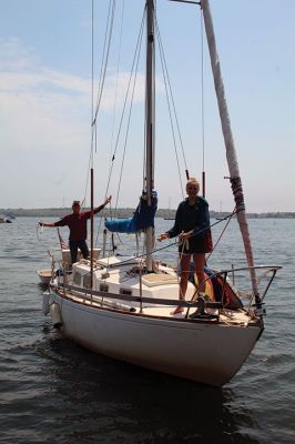 Cooper Newton 
Cooper Newton received an emotional welcome home from his parents Peter and Marley Newton, his girlfriend Autumn Horsey and a host of extended family and friends. The Mattapoisett native sailed his 27-foot boat Why Worry on a solo journey that took him as far as Turks and Caicos south of the Bahamas. His adventures included a surprise passenger in a raccoon that found his boat during a coastal storm. Photos by Mick Colageo and Cooper Newton
