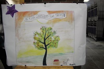 Old Hammondtown School’s 5th Grade poster contest
Paige Mallioux won first place and Willow Ruel second in Old Hammondtown School’s 5th Grade poster contest with the theme “Be a Cool Community, Plant Trees.” The Massachusetts Department Conservation and Recreation (DCR) recognizes Mattapoisett as one of the state’s Tree City USA member municipalities, and one of the town’s member activities is the annual art contest that fosters awareness in next generations about precious resources. 
