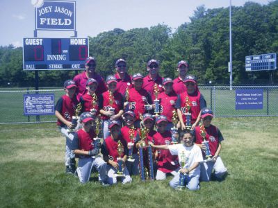 9 U Division Championship
The ORLL 9 U Division Championship team went undefeated this past weekend (July 20-22) in the Fairhaven/Acushnet Little League Tournament. Pictured here: Coaches in back row: Steve Carvalho, Dave Wright, Bill Stark, and Arthur Parks, Players in middle row: Ryan Quinlan, Tommy Durocher, Steven Carvalho Jr., Wayne Andrews, Danny Flynn, and Jaggar Jones. Players in front row: Hayden Duke, Elliot Gurney, Chris Gauvin, Sam Parks, Alex Wright, Will Stark, and bat boy: Derek Gauvin. Photo courtesy Carol Carvalho
