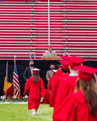 ORR Class of 2020
Old Rochester’s graduating class tosses their Graduation Caps in the air to celebrate graduating during the ceremony held on August 8, 2020. Photo by Ryan Feeney
