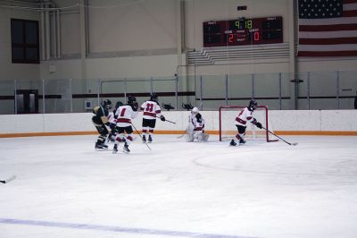 Old Rochester/Fairhaven co-op high school hockey team
The Old Rochester/Fairhaven co-op high school hockey team handily defeated a young Greater New Bedford Voc-Tech squad on December 14 at Tabor Academy. Photos by Mick Colageo
