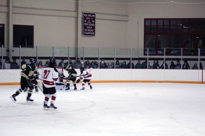 Old Rochester/Fairhaven co-op high school hockey team
The Old Rochester/Fairhaven co-op high school hockey team handily defeated a young Greater New Bedford Voc-Tech squad on December 14 at Tabor Academy. Photos by Mick Colageo
