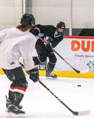 ORR Boy's Hockey
Seniors Ben Austin (left) and Brady Becotte (right) will provide leadership for a maturing ORR/Fairhaven boys hockey team. The Bulldogs practiced on Tuesday at Gallo Arena in Bourne. Photos by Ryan Feeney
