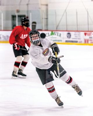 ORR Boy's Hockey
Seniors Ben Austin (left) and Brady Becotte (right) will provide leadership for a maturing ORR/Fairhaven boys hockey team. The Bulldogs practiced on Tuesday at Gallo Arena in Bourne. Photos by Ryan Feeney
