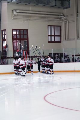 Senior Day
The Old Rochester/Fairhaven High School boys hockey team held Senior Day ceremonies prior to puck drop to Sunday’s game against Dennis-Yarmouth at Tabor Academy. Joined on the ice by their family members before the game were, from left: Nate Guerreiro, Cam Smith, Jake Drew, Captain Derek Gauvin, Captain Alec Marsden, Harry Hughes and Brady Kidney. Photos by Mick Colageo
