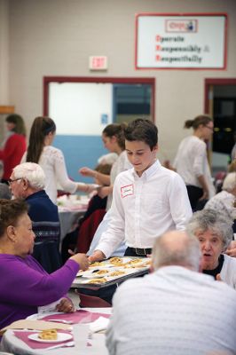 ORRJH Thanksgiving Banquet 
ORR Junior High School eighth-graders hosted the annual Thanksgiving Banquet for Tri-Town Seniors on Sunday, November 22. About 90 student volunteers helped pass out turkey dinners and raffle prizes, and cafeteria staff also volunteered their time to provide a delicious meal of thanks to area senior citizens. Photos by Colin Veitch
