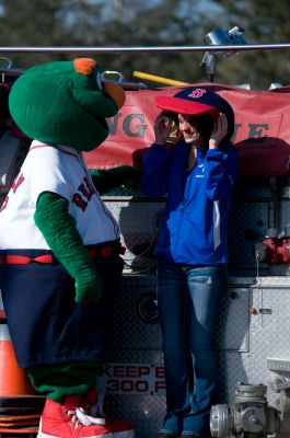 Opening Day
It was Opening Day  for the Old Rochester Little League April 28th. Wally the Green Monster and Former Red Sox Pitcher and South Coast native Brian Rose were on hand for the parade and opening ceremony. Photo by Felix Perez.
