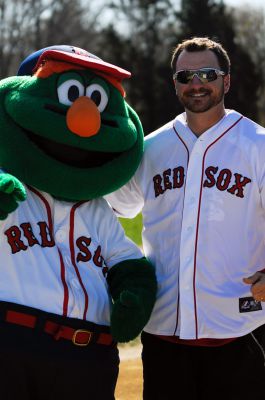 Opening Day
It was Opening Day  for the Old Rochester Little League April 28th. Wally the Green Monster and Former Red Sox Pitcher and South Coast native Brian Rose were on hand for the parade and opening ceremony. Photo by Felix Perez. More photos on page 60 and on line at wanderer.com
