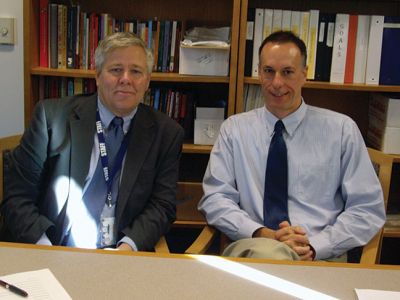 Inside the ORR School District
ORR School District Superintendent Doug White (L) interviews Old Hammondtown School Principal Matt D’Andrea (R) in this month’s edition of “Inside the ORR School District.” The show is a farewell to Dr.D’Andrea who is leaving the district for a position on Martha’s Vineyard. “Inside the ORR School District” airs on the Tri-town Ed Channel Comcast Ch.97 – Verizon Ch.37.
