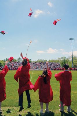 Class of 2022
Old Rochester Regional High School graduates toss their caps high into the air at the conclusion of Saturday's graduation exercises on the Mattapoisett campus. A beautiful Saturday afternoon greeted families, friends and supporters of the Class of 2022, which was led in the procession by Valedictorian Amaya McLeod, Class President Mackenzie Marie Wilson, Class Vice President John Joseph Kassabian and Class Treasurer Eddie Gonet. Photo by Mick Colageo
