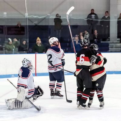 ORR Hockey
ORR Hockey beat Apponequet 5 - 0 at Driscoll arena on Wednesday, January 7th. ( right) ORR players celebrate another goal. Photos by Ryan Feeney
