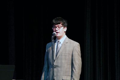 ORR Holiday Concert
ORR student Justin Smilan sang vocals for the ORR jazz band's rendition of "White Christmas" by Irving Berlin during the ORR holiday concert on December 13.  Photo by Eric Tripoli.
