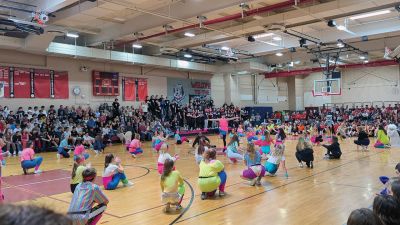 ORR Spirit Week
The culmination of Old Rochester Regional High School’s Spirit Week was a pep rally held after October 7 classes in the gymnasium. ORR sophomores performed a Wizard of Oz skit, and the ORR Bulldog joined Dorothy and company. The seniors displayed a "Back in Time/Back to the Future" theme, featuring a cleverly constructed “Delorean,” a colorful aerobics class, lots of action and energetic music with Marty McFly and Doc Brown characters joined by the heroic Bulldog. 
