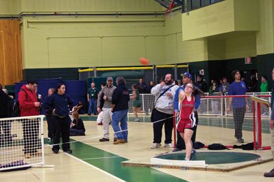 ORR Track
Old Rochester Regional High School indoor track and field team took first in most of the events of the meet held at Greater New Bedford Regional Vocational Technical High School on Monday, December 31.  ORR was in competition against several area high schools including GNB and Fairhaven High School.  In the races, the ORR girls took first place in the 50 HH, 50 D, 600M, 300M, and 1M.  They were also first in the shot-put competition and high jump.  Photo by Eric Tripoli
