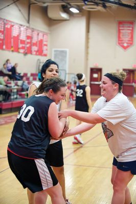 Alumni Basketball
The Old Rochester Regional High School alumni and the ORR boys’ and girls’ basketball teams shared a couple of friendly games of basketball on March 29 during the 2nd annual Old Rochester Regional Hall of Fame Alumni Hoops Classic. The women’s alumni team lost to the girls’ team 45-29, while the men’s alumni team beat the boys’ team in a close game of 75-63. Photos by Colin Veitch
