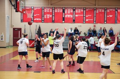 Alumni Basketball
The Old Rochester Regional High School alumni and the ORR boys’ and girls’ basketball teams shared a couple of friendly games of basketball on March 29 during the 2nd annual Old Rochester Regional Hall of Fame Alumni Hoops Classic. The women’s alumni team lost to the girls’ team 45-29, while the men’s alumni team beat the boys’ team in a close game of 75-63. Photos by Colin Veitch
