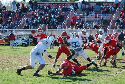 Thanksgiving Football
Nolan Bergeron leans back for a pass at the Thanksgiving Day game against Apponequet on November 24, 2011. ORR finished their final home game of the season on top 20 to 13. Photo by Paul Lopes
