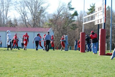 Thanksgiving Football
DJ MacDonald and the ORR mascot celebrate after another touchdown against Apponequet at the Thanksgiving Day game. ORR finished their final home game of the season on top 20 to 13. Photo by Paul Lopes
