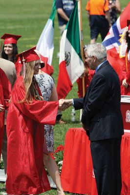 ORR Class of 2018
The future is so bright! Congratulations to the ORR graduation class of 2018! The unexpected sunshine shone down on the ORR commencement ceremony on Saturday, June 2, allowing the event to take place outside. Pictured here, Superintendent Dr. Doug White congratulates graduates as they file past clutching their diplomas. Photo by Jean Perry
