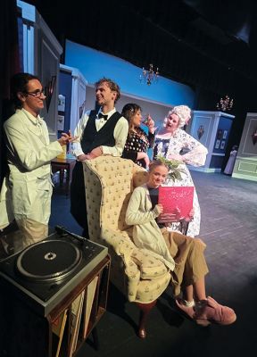 The Drowsy Chaperone
ORRHS Drama Club presents The Drowsy Chaperone with cast members, from left standing, Christian Pedulli, '25 (as George), Calder Eaton, '25 (as Robert), Amanda Tomasso, '26 (as the Drowsy Chaperone), and Charlotte Cook, '26 (as Mrs. Tottendale); seated is Tessa Ripley, '27 (as Woman in Chair). Photo courtesy ORR School District. April 10, 2025
