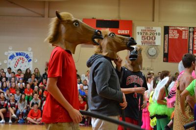 ORR Spirt Week
It was seniors versus juniors versus sophomores versus freshman at the Old Rochester Regional High School Homecoming Pep Rally on Friday, October 17. Every year, each grade competes against each other for best skit, traditionally an ORR-themed parody of a movie. Can you guess what each grade level chose for their skit? Photos by Jean Perry
