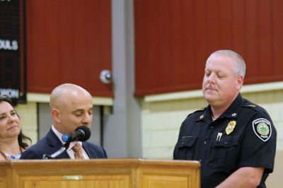 Senior Awards Night at Old Colony Regional Vocational Technical High
During the Senior Awards Night at Old Colony Regional Vocational Technical High School on May 31, Superintendent-Director Aaron Polansky surprised Rochester Police Chief Paul Magee with an award honoring him for all the years of community building and support he provided the school during his tenure as chief.
