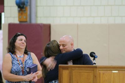 Senior Awards Night at Old Colony Regional Vocational Technical High
During the Senior Awards Night at Old Colony Regional Vocational Technical High School on May 31, Superintendent-Director Aaron Polansky surprised Rochester Police Chief Paul Magee with an award honoring him for all the years of community building and support he provided the school during his tenure as chief.
