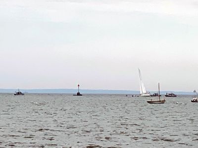 On the Rock
Saturday, a sailboat erroneously sailed between the day marker and the end of Angelica Point. It was stuck on the rocks for a while. Photo by Nancy Prefontaine
