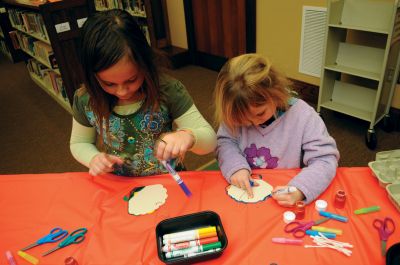 Library Crafts
On Saturday, December 19, 2009, the Mattapoisett Free Public Library hosted a ornament-making session. Children made seaside-themed holiday ornaments that included seashells, starfish, whelks, and everyone's favorite, Salty the Seahorse. Photo by Felix Perez.
