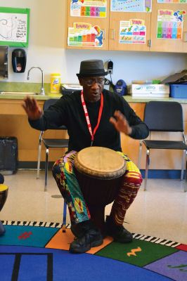 Otha Day
Drum master Otha Day spent the day with Rochester Memorial School students on November 21, giving lessons on rhythm and handing out percussion instruments, including drums and shakers, during drumming workshops held throughout the day. Photos By Jean Perry
