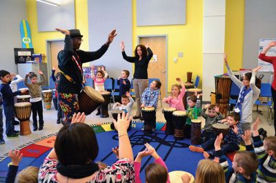 Otha Day
Drum master Otha Day spent the day with Rochester Memorial School students on November 21, giving lessons on rhythm and handing out percussion instruments, including drums and shakers, during drumming workshops held throughout the day. Photos By Jean Perry
