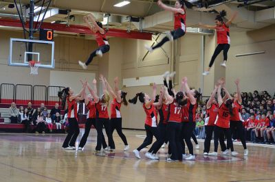 ORR Pep Rally
Principal Michael Devoll gave Old Rochester Regional High School students a “shot in the arm” of school spirit on Friday January 31 – rather overdue for a school with a varsity basketball team currently in first place, a number of losing streaks in sports that have finally come to an end, and an undefeated debate team, among other reasons for students to be proud. Photo by Jean Perry
