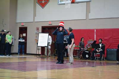 ORR Pep Rally
Principal Michael Devoll gave Old Rochester Regional High School students a “shot in the arm” of school spirit on Friday January 31 – rather overdue for a school with a varsity basketball team currently in first place, a number of losing streaks in sports that have finally come to an end, and an undefeated debate team, among other reasons for students to be proud. Photo by Jean Perry
