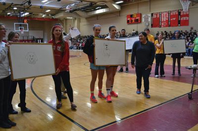 ORR Pep Rally
Principal Michael Devoll gave Old Rochester Regional High School students a “shot in the arm” of school spirit on Friday January 31 – rather overdue for a school with a varsity basketball team currently in first place, a number of losing streaks in sports that have finally come to an end, and an undefeated debate team, among other reasons for students to be proud. Photo by Jean Perry
