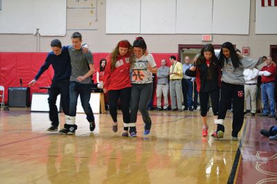 ORR Pep Rally
Principal Michael Devoll gave Old Rochester Regional High School students a “shot in the arm” of school spirit on Friday January 31 – rather overdue for a school with a varsity basketball team currently in first place, a number of losing streaks in sports that have finally come to an end, and an undefeated debate team, among other reasons for students to be proud. Photo by Jean Perry
