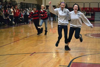 ORR Pep Rally
Principal Michael Devoll gave Old Rochester Regional High School students a “shot in the arm” of school spirit on Friday January 31 – rather overdue for a school with a varsity basketball team currently in first place, a number of losing streaks in sports that have finally come to an end, and an undefeated debate team, among other reasons for students to be proud. Photo by Jean Perry
