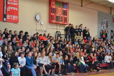 ORR Pep Rally
Principal Michael Devoll gave Old Rochester Regional High School students a “shot in the arm” of school spirit on Friday January 31 – rather overdue for a school with a varsity basketball team currently in first place, a number of losing streaks in sports that have finally come to an end, and an undefeated debate team, among other reasons for students to be proud. Photo by Jean Perry
