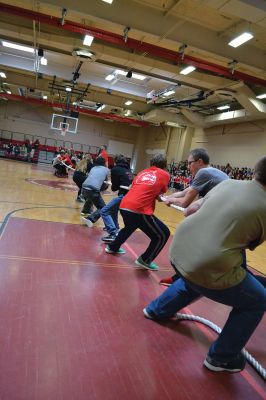 ORR Pep Rally
Principal Michael Devoll gave Old Rochester Regional High School students a “shot in the arm” of school spirit on Friday January 31 – rather overdue for a school with a varsity basketball team currently in first place, a number of losing streaks in sports that have finally come to an end, and an undefeated debate team, among other reasons for students to be proud. Photo by Jean Perry
