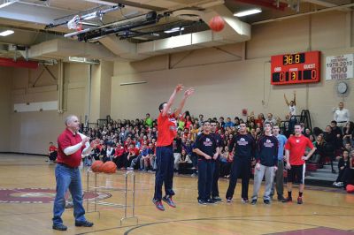 ORR Pep Rally
Principal Michael Devoll gave Old Rochester Regional High School students a “shot in the arm” of school spirit on Friday January 31 – rather overdue for a school with a varsity basketball team currently in first place, a number of losing streaks in sports that have finally come to an end, and an undefeated debate team, among other reasons for students to be proud. Photo by Jean Perry
