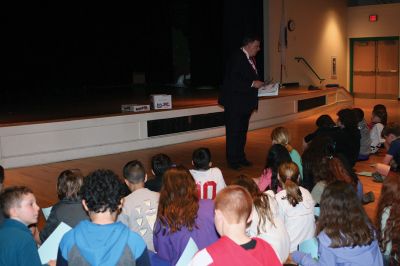 Senator Marc Pacheco
Senator Marc Pacheco visited the Sippican Elementary School fifth grade classes on May 12 and read “The Ladybug Story,” a true story based on the work of students from Franklin whose desire to have the ladybug legislated as the official state bug has become a teaching tool on how bills are drafted and enacted upon through the legislative process. Photo by Marilou Newell
