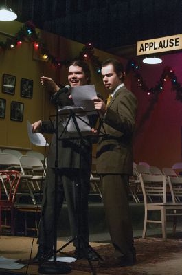 Old Rochester Drama Club 
The Old Rochester Drama Club rings in the holiday season with their radio broadcast production of ‘It’s a Wonderful Life.’ Pictured here is Kyle Costa reading for Joseph, Evan Roznoy reading for Mr. Potter, Ian MacLellan reading for George Bailey, and Holly Frink reading for Mary Hatch. Photos by Felix Perez
